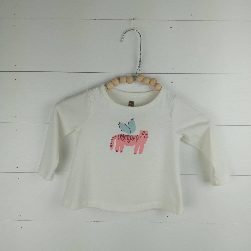 Tea Collection girls size 9-12 mos tiger with wings long sleeve top cream
